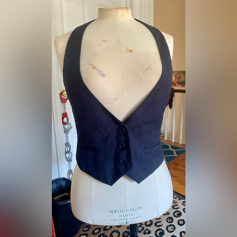 Women’s blue pinstripe halter button up vest size S